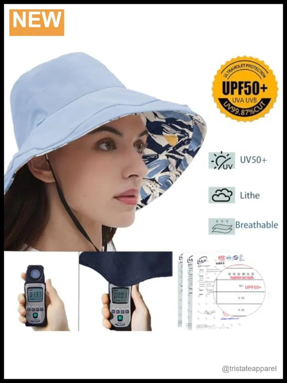 Women's Reversible Bucket Sun Hat with Wide Brim UPF50+ Cotton